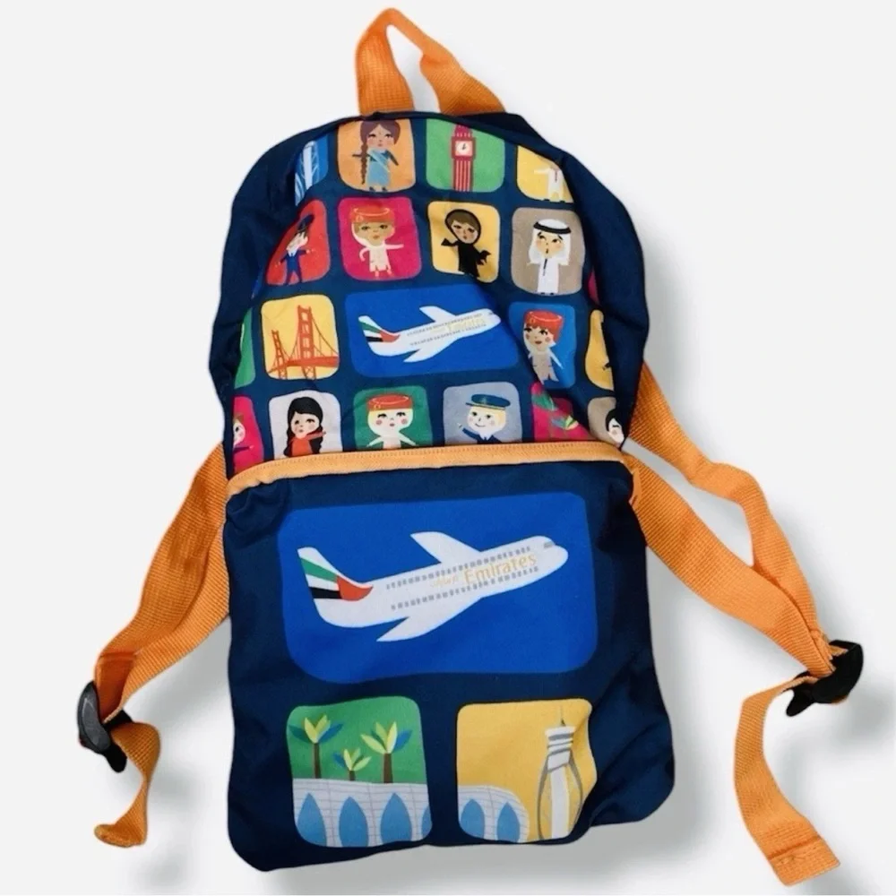 Emirates Kids Packable Backpack Airline Travel‎ Bag Folds Into Pouch